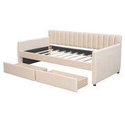 DreamHaus upholstered daybed with slat support, featuring a storage bed design and plush fabric for comfortable lounging.