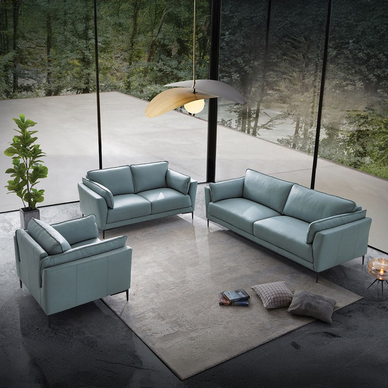 Mesut - Loveseat - Sage Green Top Grain Leather & Black - R&R Furniture Gallery (Fountain Valley, CA)