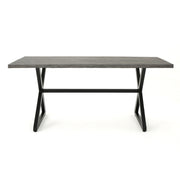 Noble House Rolando outdoor aluminum dining table with steel frame, shown in a modern patio setting