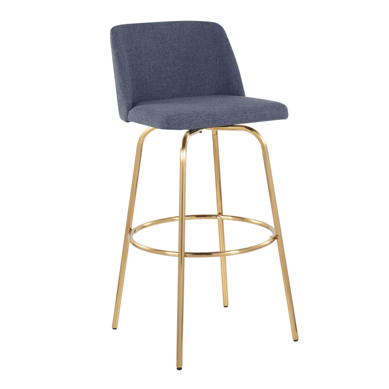 Lumi Source Toriano contemporary fixed height barstools with swivel, round footrest, set of two, modern design with cushioned seats
