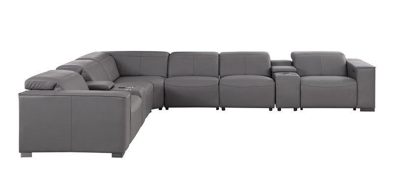 1208 - 8 Piece L Shaped Leather Sectional With 4 Power Recliners & Power Headrests