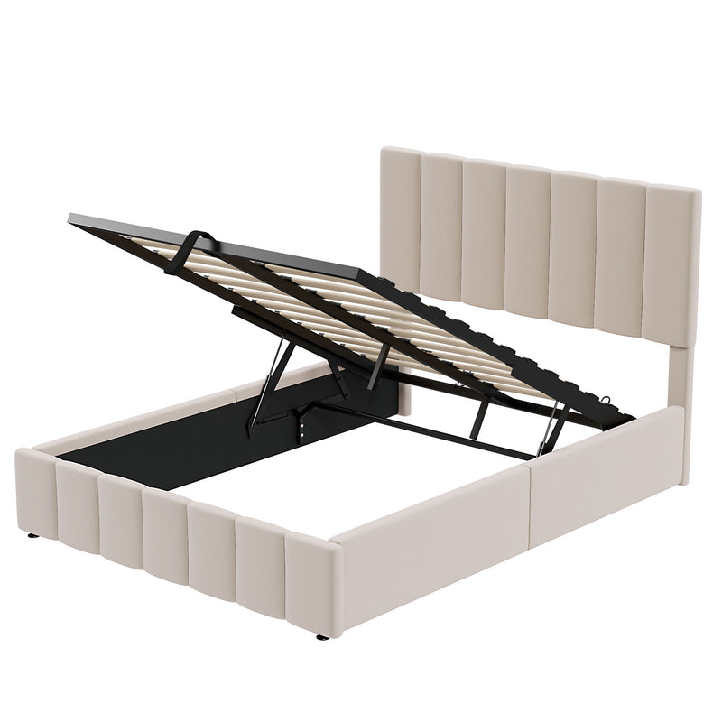 Elegant Upholstered Platform Bed With Hydraulic Storage System - R&R Furniture Gallery (Fountain Valley, CA)
