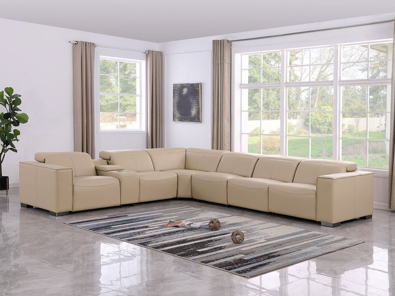 1208 - 7 Piece L-Shaped Leather Reclining Sectional With 3 Power Recliners - R&R Furniture Gallery (Fountain Valley, CA)