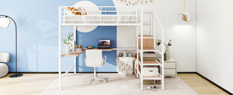 Loft Bed With Desk And Grid, Stylish Frame With Lateral Storage Ladder And Wardrobe - R&R Furniture Gallery (Fountain Valley, CA)
