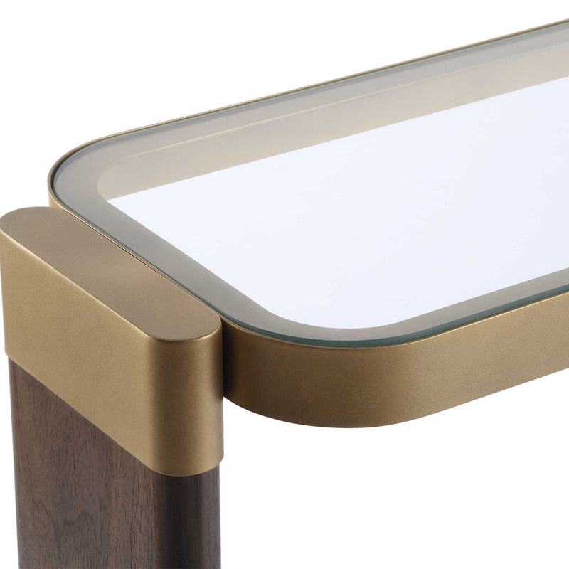 Ryles - Glass Console Table - Brass / Brown / Woodtone