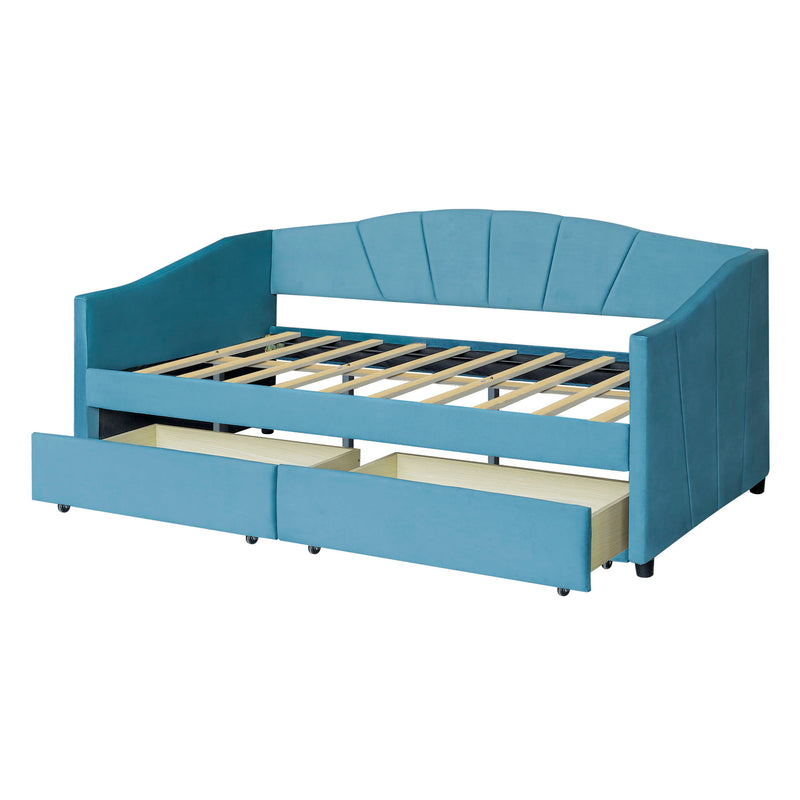 Upholstered Daybed With Two Drawers And Wood Slat - R&R Furniture Gallery (Fountain Valley, CA)
