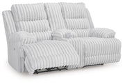 Rhines Falls - Double Reclining Power Loveseat With Console - Alloy - R&R Furniture Gallery (Fountain Valley, CA)