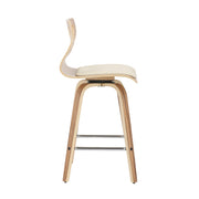 Lumi Source Folia mid-century modern counter stool set with footrests, showcasing sleek wooden seats and metal legs.