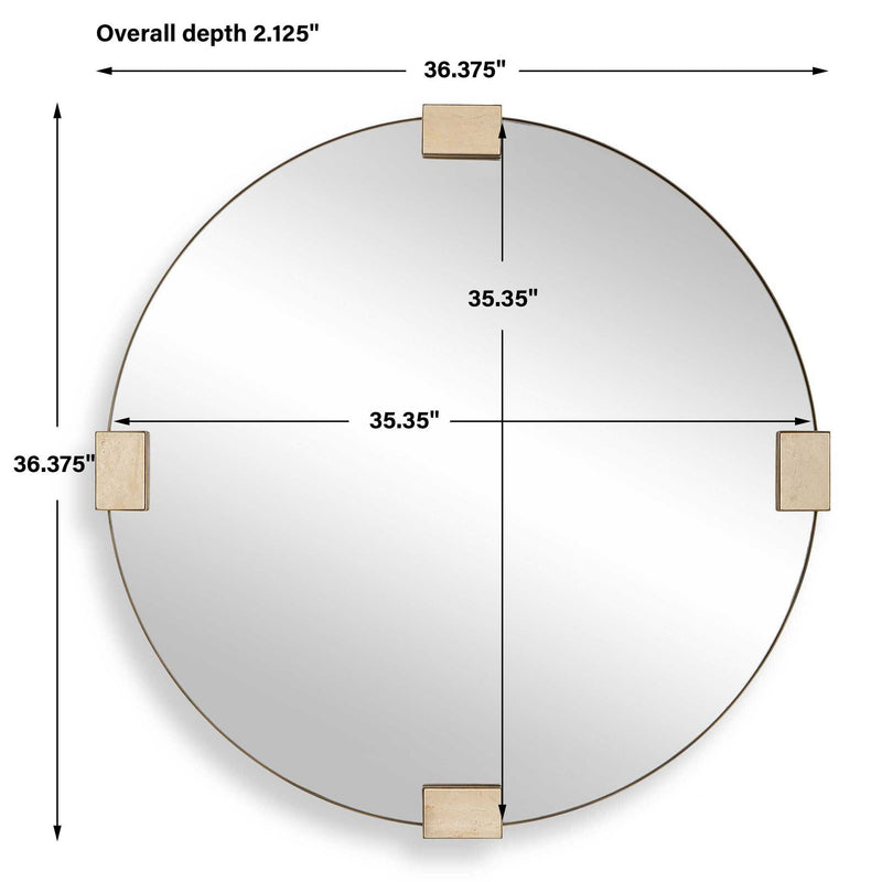 Russo - Travertine Round Mirror - Bronze / Brown / Gold