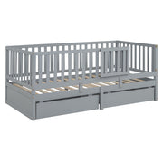 DreamHaus storage daybed with fence guardrails, 2 drawers, split into independent floor bed and daybed, ideal for versatile bedroom use