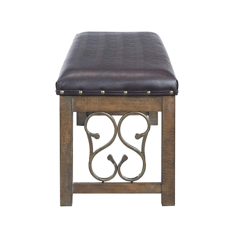 Raphaela - Bench - Black Synthetic Leather & Weathered Cherry - R&R Furniture Gallery (Fountain Valley, CA)