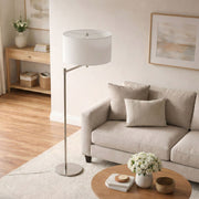 Horizon - Table Lamp With On / Off Switch Curved Base Linen Shade - Brushed Nickel / Silver / White - R&R Furniture Gallery (Fountain Valley, CA)
