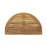 Outdoor half-round folding acacia wood bistro table by Noble House, showcasing a compact, weather-resistant design for outdoor dining.