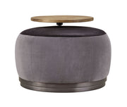 Decapree - Ottoman - Antique Slate Top Grain Leather & Gray Velvet - R&R Furniture Gallery (Fountain Valley, CA)