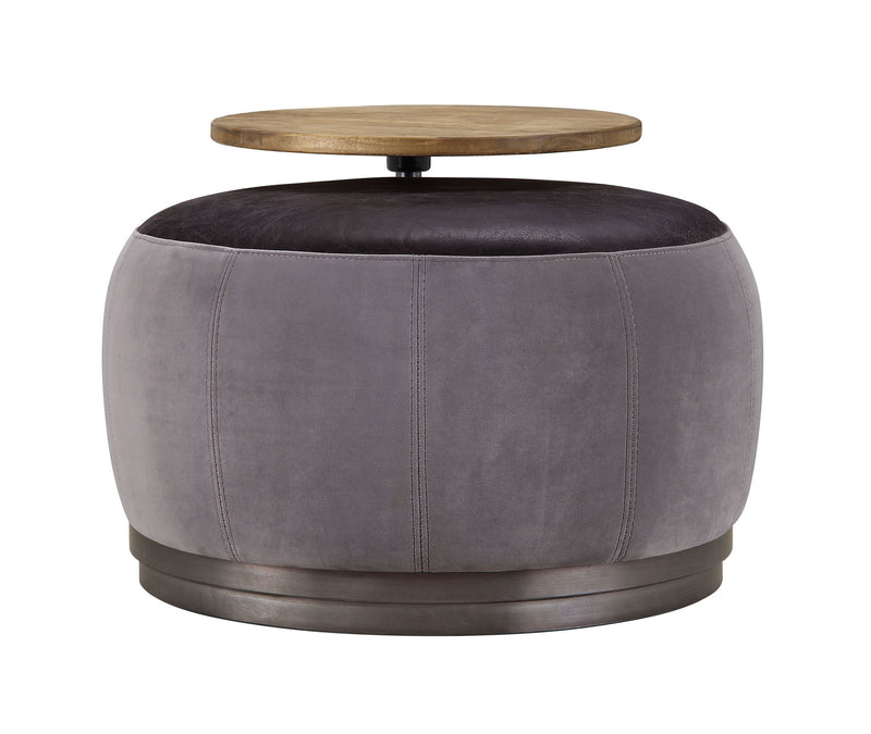 Decapree - Ottoman - Antique Slate Top Grain Leather & Gray Velvet - R&R Furniture Gallery (Fountain Valley, CA)