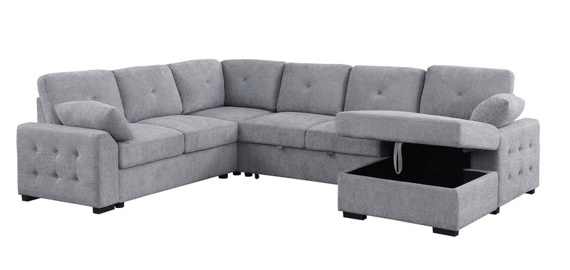 Nyhan - Upholstered Corner Sectional With Pull Out Loveseat And Storaged Chaise - Light Gray - R&R Furniture Gallery (Fountain Valley, CA)