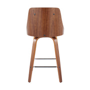 Lumi Source Gianna mid-century modern counter stool set with swivel, square footrest, and fixed height, shown in a stylish interior setting.