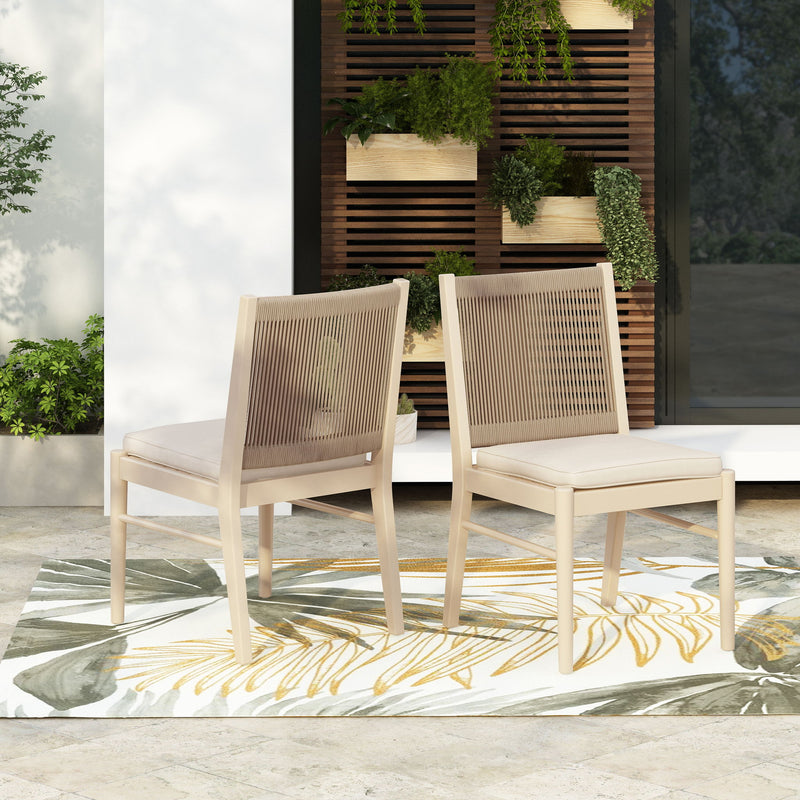 Cordoba - Dining Chair (Set of 2) With Acacia Wood Frame And Water Repellent Fabric - Beige / Yellow - R&R Furniture Gallery (Fountain Valley, CA)