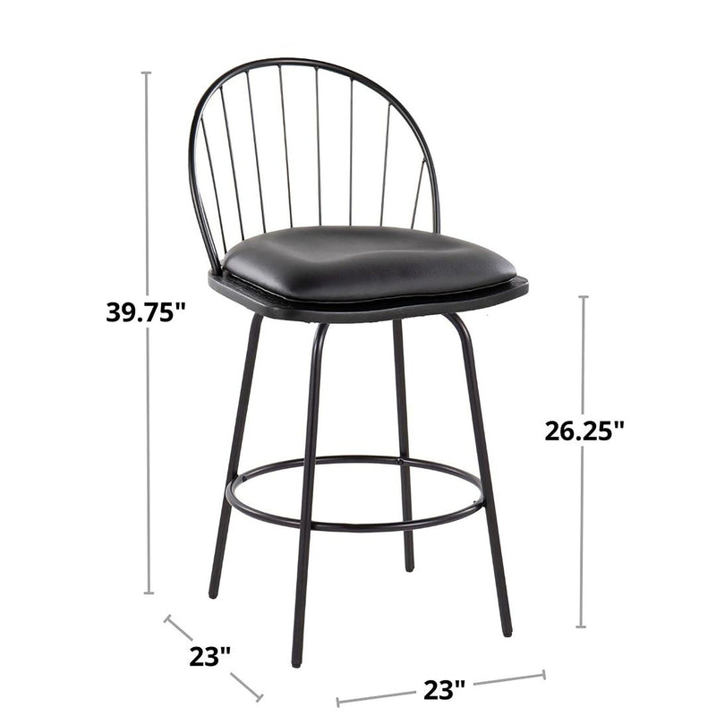 Lumi Source Riley Claire farmhouse counter stool set with swivel, fixed height, round footrest, in a stylish rustic design.