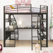 Loft Bed With 4 Layers Of Shelves And L-Shaped Desk, Stylish Metal Frame Bed With A Set Of Sockets, USB Ports And And Wireless Charging - R&R Furniture Gallery (Fountain Valley, CA)