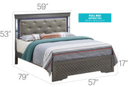 Metallic black Verona full bed from Glory Furniture with upholstered headboard and sturdy metal frame, stylish and modern bedroom furniture.