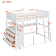 DreamHaus loft bed with built-in drawers, desk, and shelves, showcasing a modern space-saving design for kids or teens.