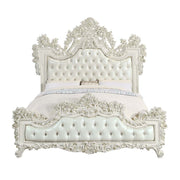 Adara - Eastern King Bed - Pearl White Synthetic Leather & Antique White - R&R Furniture Gallery (Fountain Valley, CA)