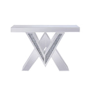 Noralie - Console Table, "V" Shape Pedestal - Mirrored & Faux Diamonds - R&R Furniture Gallery (Fountain Valley, CA)