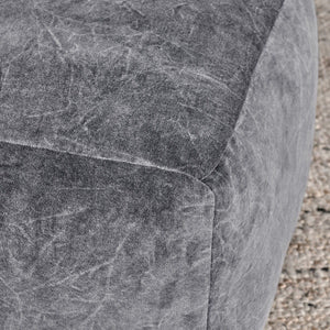 Villa Heirloom velvet pouf in a rich fabric finish, shown as a compact accent seat for living spaces