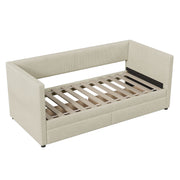 Halcyon Home storage daybed with two drawers and wood slat design, featuring a sturdy frame and functional storage space.