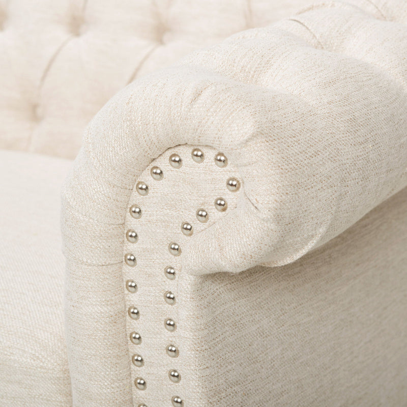 Noble House Chesterfield style 3-seater sofa with deep button tufting and classic stationary design in rich upholstery.