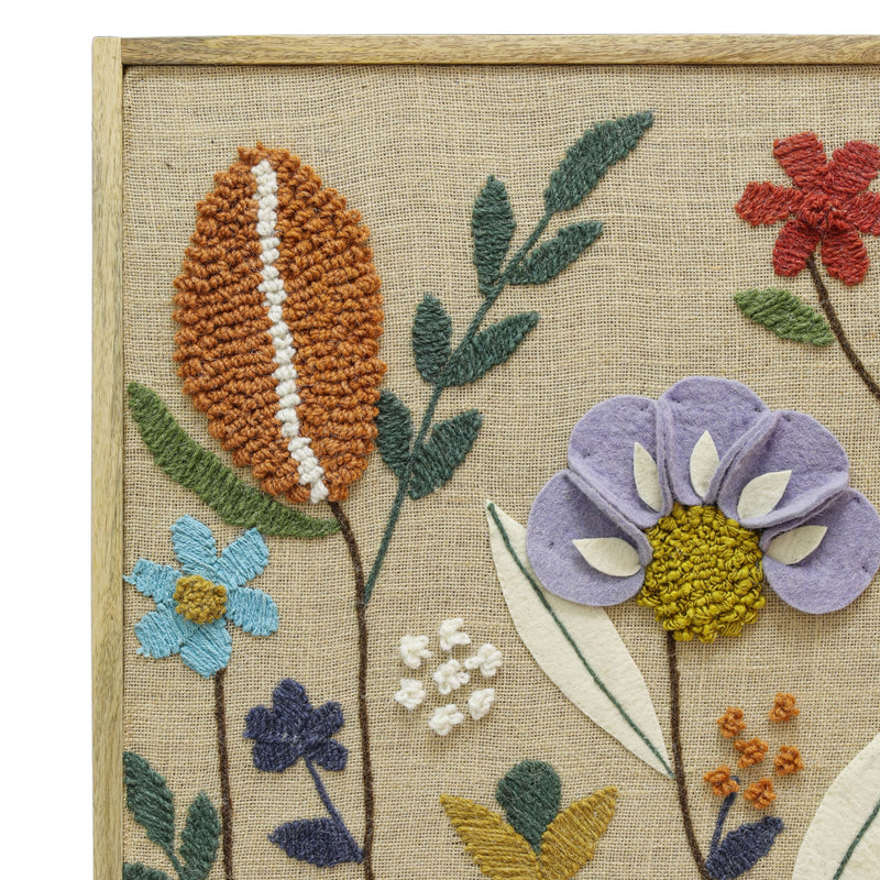 TOV Furniture Muro "Sprout" embroidered wall art, colorful wall decor with vibrant floral embroidery on fabric background.