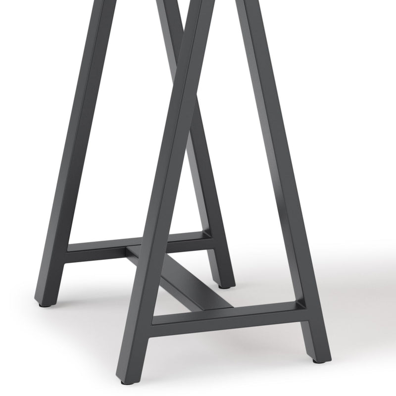 Handcrafted solid wood sawhorse desk from Simpli-Home, featuring sturdy construction and a natural wood finish for writing and workspace.