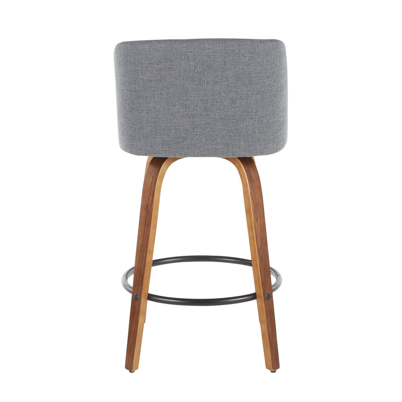 Set of two Lumi Source Toriano Mid Century Modern counter stools with wooden seats and metal legs, stylish and functional for kitchen or bar.