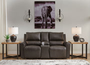 Boxmere - Dbl Power Reclining Loveseat with Console - Storm - R&R Furniture Gallery (Fountain Valley, CA)