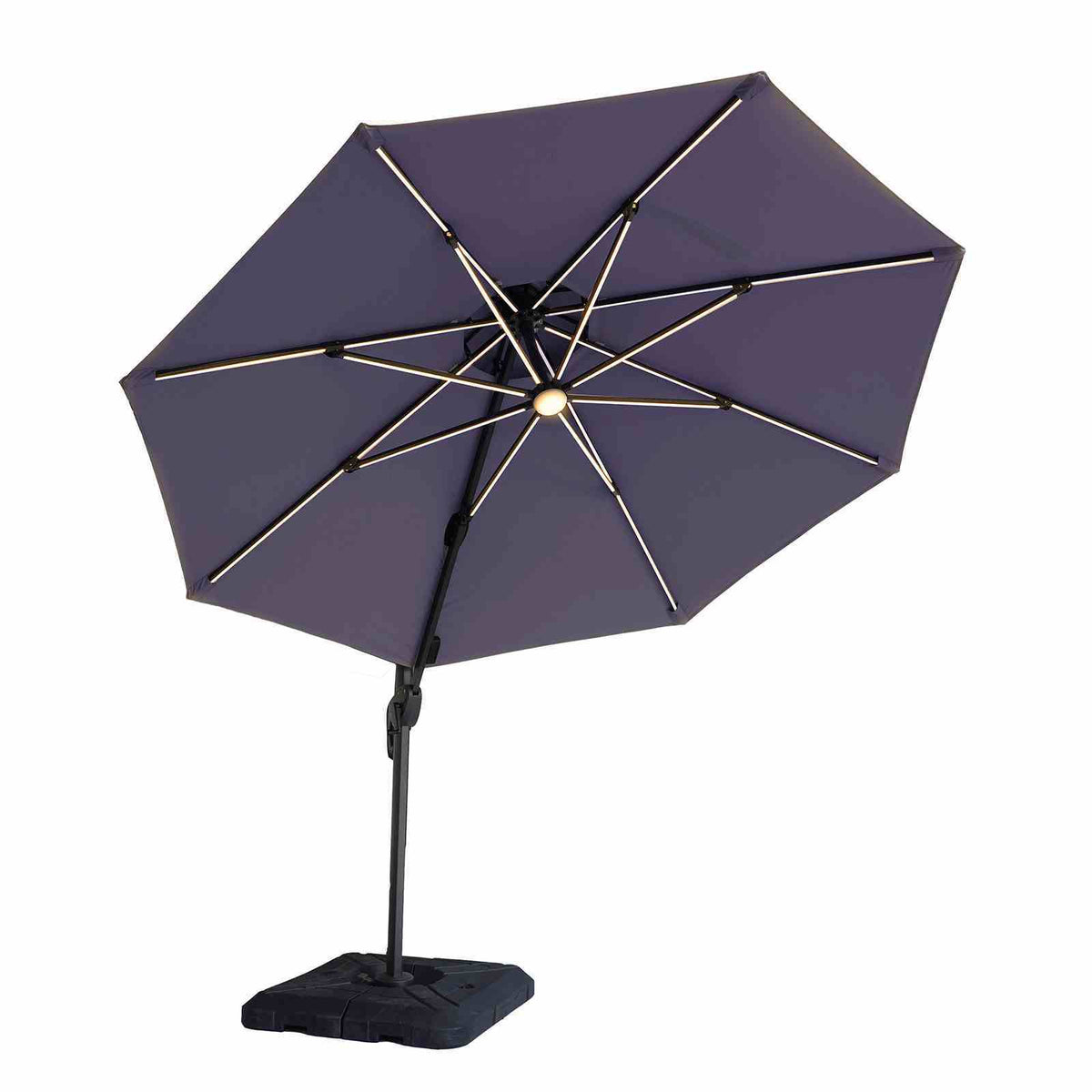 Fera - 10' Round Umbrella, LED Bulb, Navy
