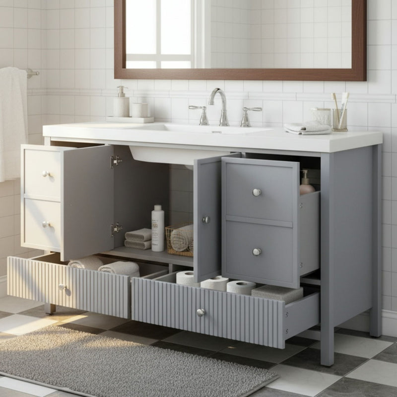 Bathroom Vanity With Separate Sink, Soft Close Doors And 4 Drawers
