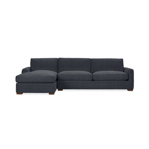 Classic Home Coburn chaise sofa, stationary sectional with plush fabric upholstery and modern design, shown in a living room setting.