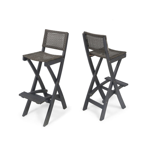 Outdoor Folding Acacia Wood Barstools With Rattan Backrest And Seat - R&R Furniture Gallery (Fountain Valley, CA)