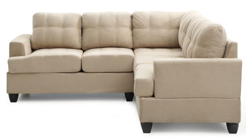 Glory Furniture Sandridge sectional sofa, stationary sectional with plush cushions and modern design, in a living room setting.