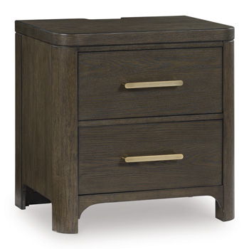Radkin - Two Drawer Night Stand - Burnished Brown - R&R Furniture Gallery (Fountain Valley, CA)