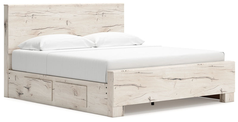 Signature Design by Ashley Lawroy panel storage bed featuring a wood finish, built-in storage drawers, and a modern design.