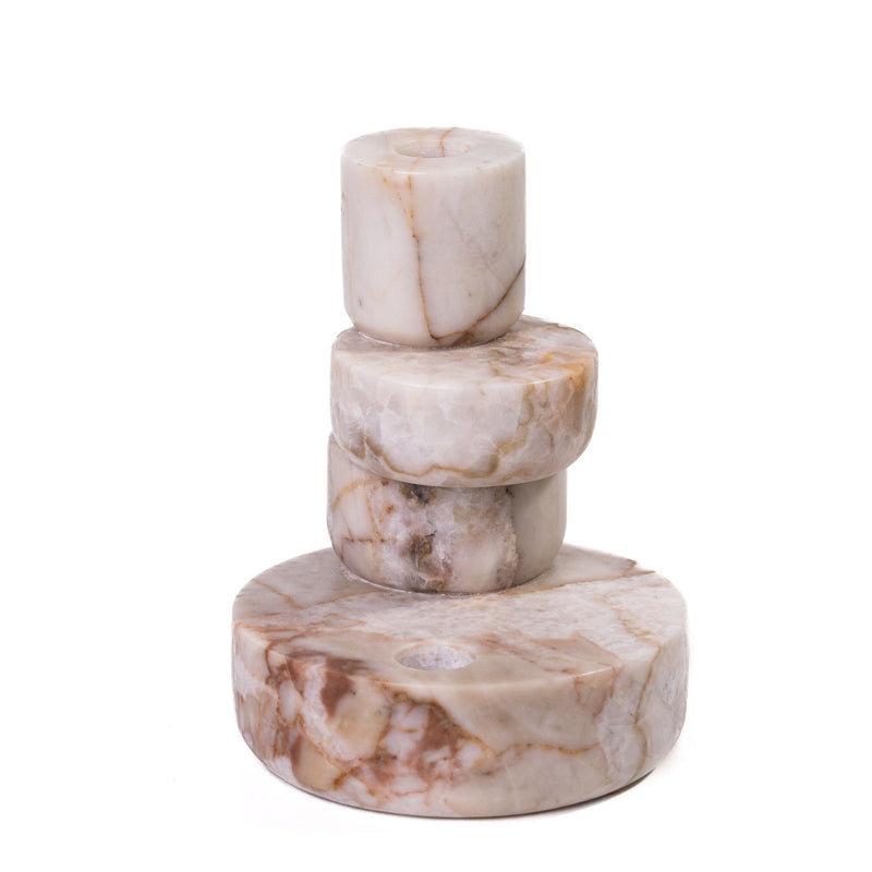 Marble Stacked Candle Holder - White Brown - R&R Furniture Gallery (Fountain Valley, CA)