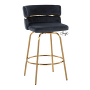 Lumi Source Cinch Glam Art Deco fixed height counter stool set with swivel, round footrest, black upholstery, and sleek design.
