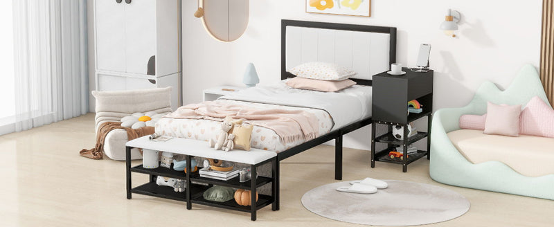 Platform Bed With 2 Tier Storage Shelves, Storage Cabinet - R&R Furniture Gallery (Fountain Valley, CA)