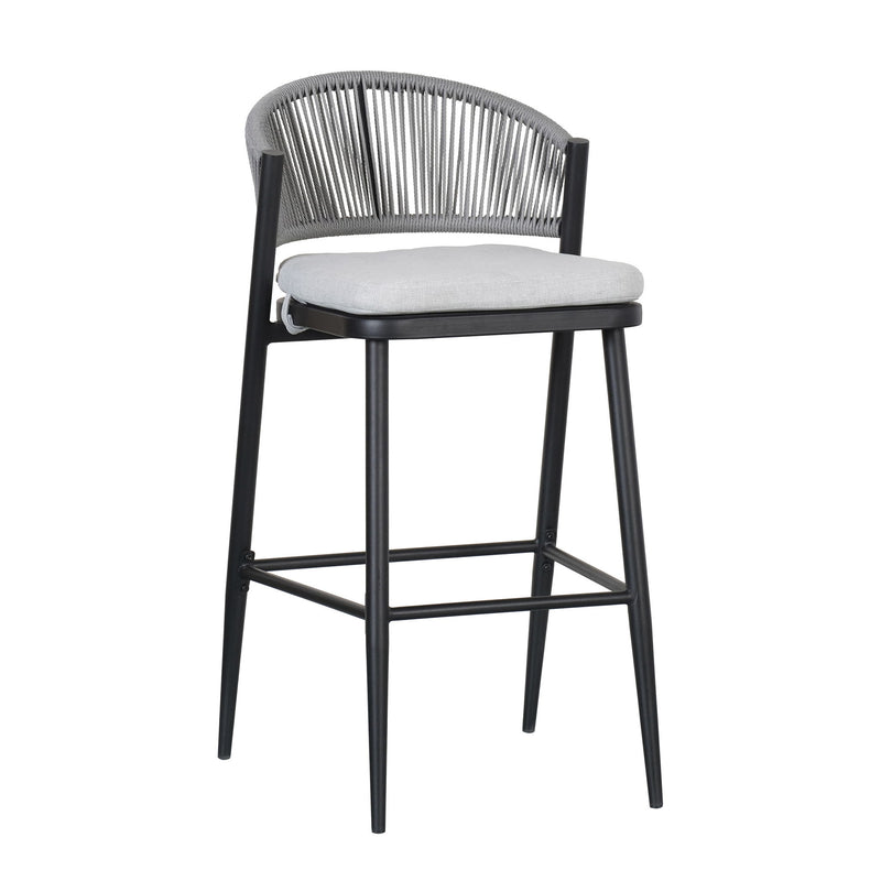 Outdoor Bar Height Metal Frame Counter Stools With Scallop Shaped Backrest & Water Resistant Cushions - R&R Furniture Gallery (Fountain Valley, CA)