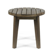 Noble House outdoor acacia wood side table with weather-resistant finish, featuring a sturdy square design and natural wood grain.