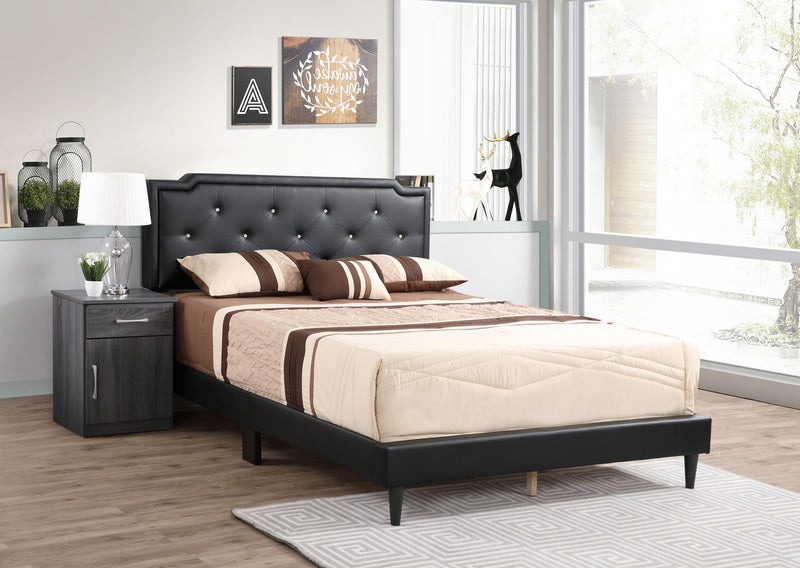 Button tufted upholstered bed by Glory Furniture with cozy design, featuring a plush headboard and elegant tufted details.