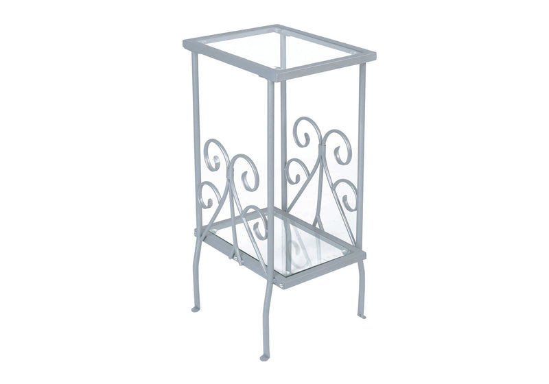 Accent Table, Side Tempered Glass, Transitional - Silver - R&R Furniture Gallery (Fountain Valley, CA)