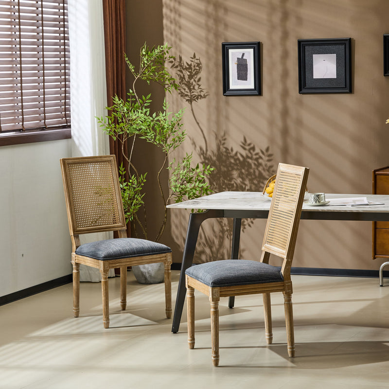 French Country Dining Chair With Rectangular Cane Backrest And Smooth Upholstered Seating - R&R Furniture Gallery (Fountain Valley, CA)
